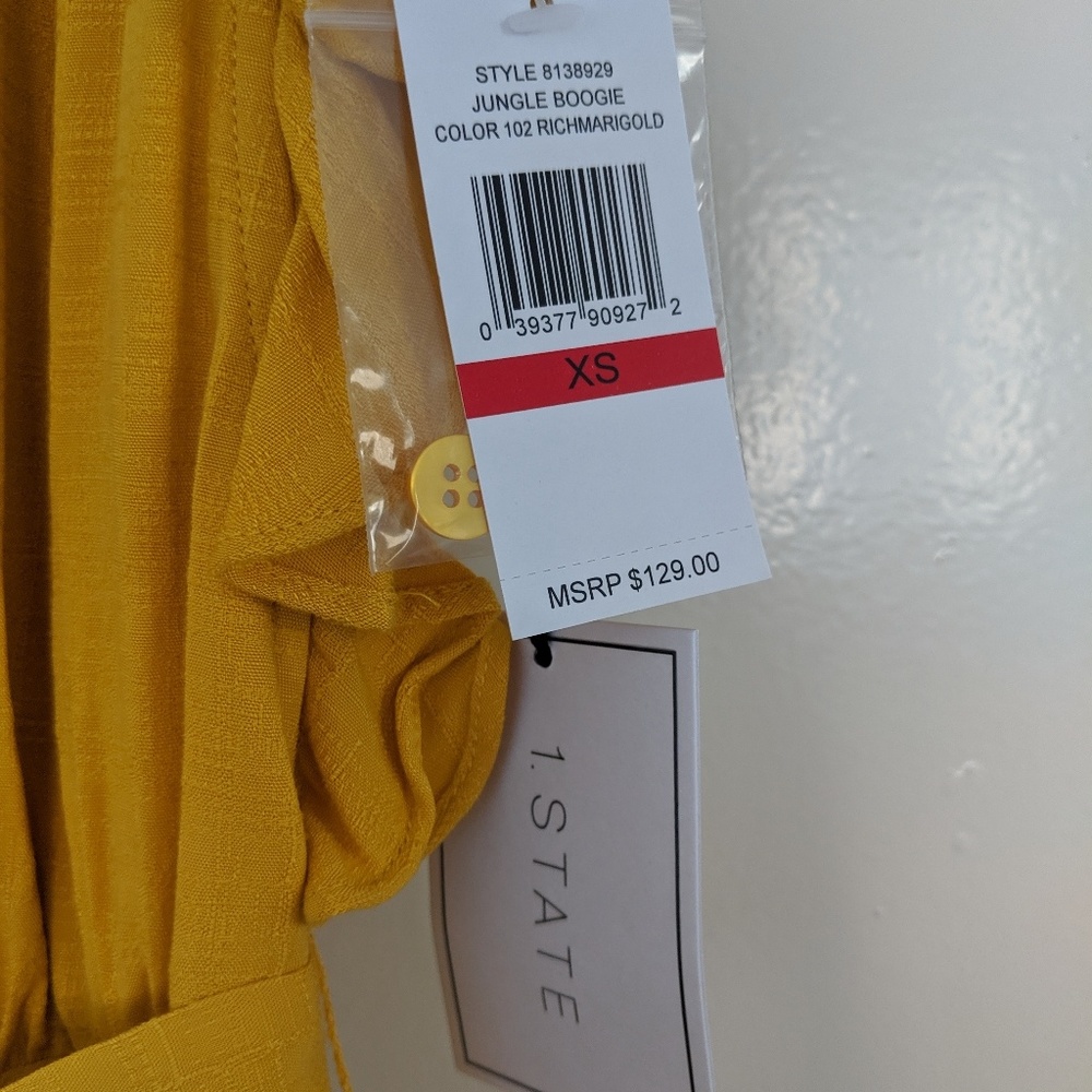 Yellow Buttondown Midi Dress Ruffles size XS, NEW - Picture 2 of 5